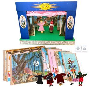 VINTAGE JAS Fantasy Puppet Show Theatre Set 1970 Czech - 7 Puppets - 2 Sounds